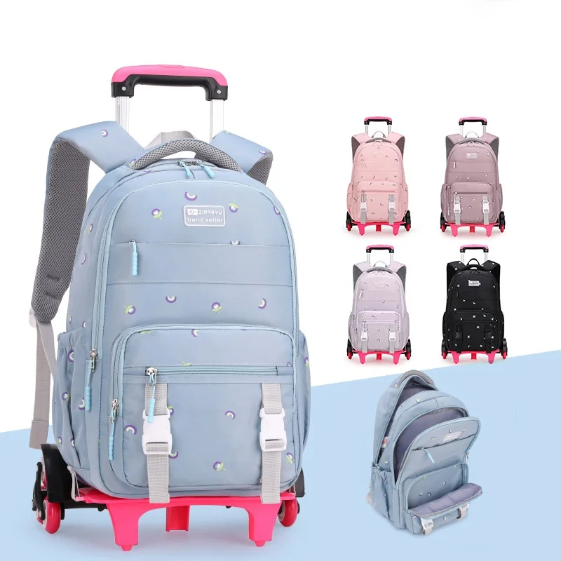 New Trolley Rolling School Backpack Book Bag for Primary Girls Wheeled Preschool Back Pack Carry on Luggage with Six Wheels