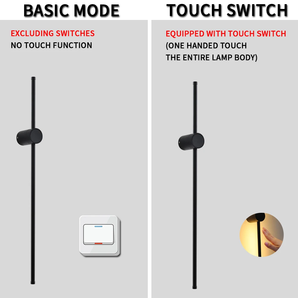 Nordic LED Wall Lamp Touch switch 350&deg; Rotation Long For Home Decor Bedroom Living Room