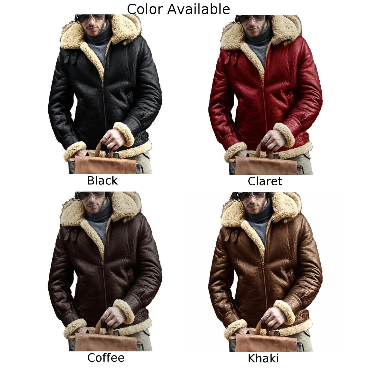 Winter Warm Men's Hooded Jackets Long Sleeve Coats Fashion Casual Cold-Resistant Faux Leather Lambswool Coat Overcoats