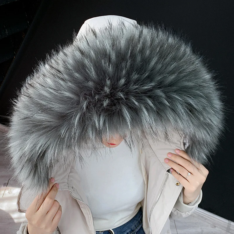 Faux Raccoon dog Fox Fur Scarf Winter Hood Furry Fur Decor Shawl Fake Fur Scarf Winter Parkas Coat Fur Collar Shawl Detachable