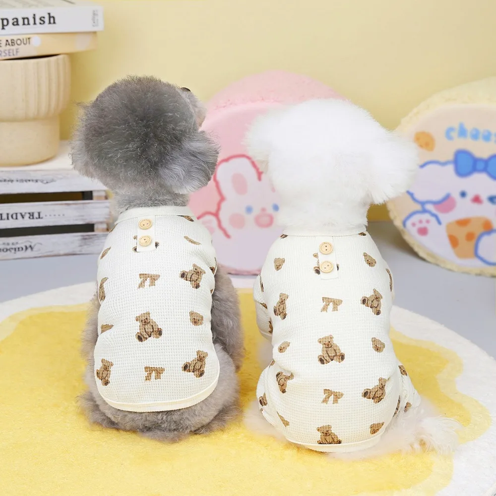 개 점프 슈트 곰 민소매 조끼 봄 여름 테디 프렌치 불독 동물 패턴 컴포트 강아지 고양이 Pijamas를위한 애완 동물 옷