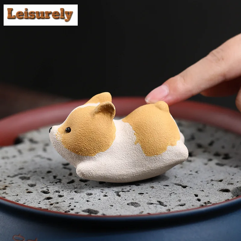 Yixing Purple Clay Cute Fortune Zodiac Dog Tea Pet Vintage Fish Tank Landscaping Tea Figurine Play Toys Tea Statue Ornaments
