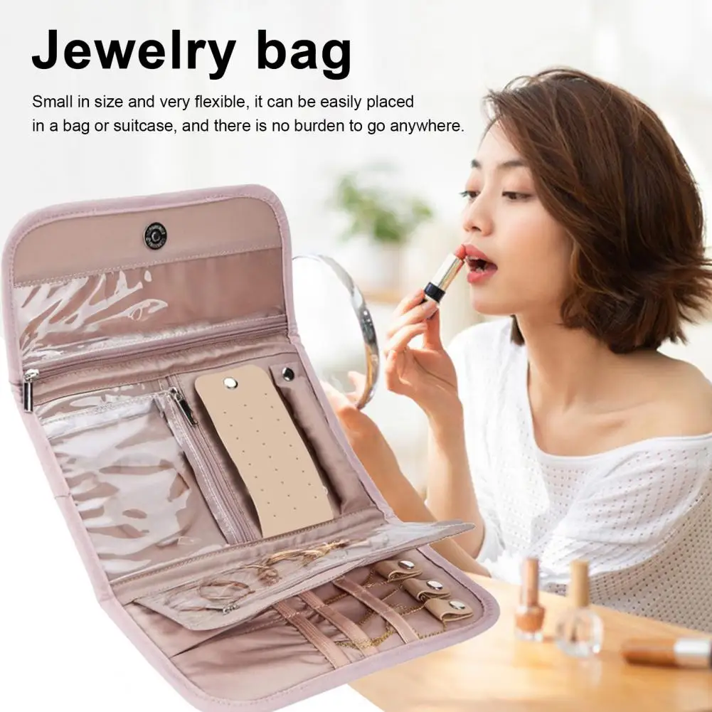 

Necklace Travel Pouch Portable Travel Jewelry Organizer Roll with Transparent Foldable Compartments for Necklaces Earrings Rings