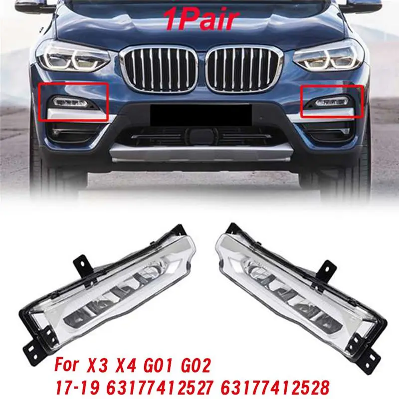 A76T-1쌍 프론트 범퍼 안개등 LED 주간 주행등 BMW X3 X4 G01 G02 17-19 63177412527 63177412528 드라이빙 램프