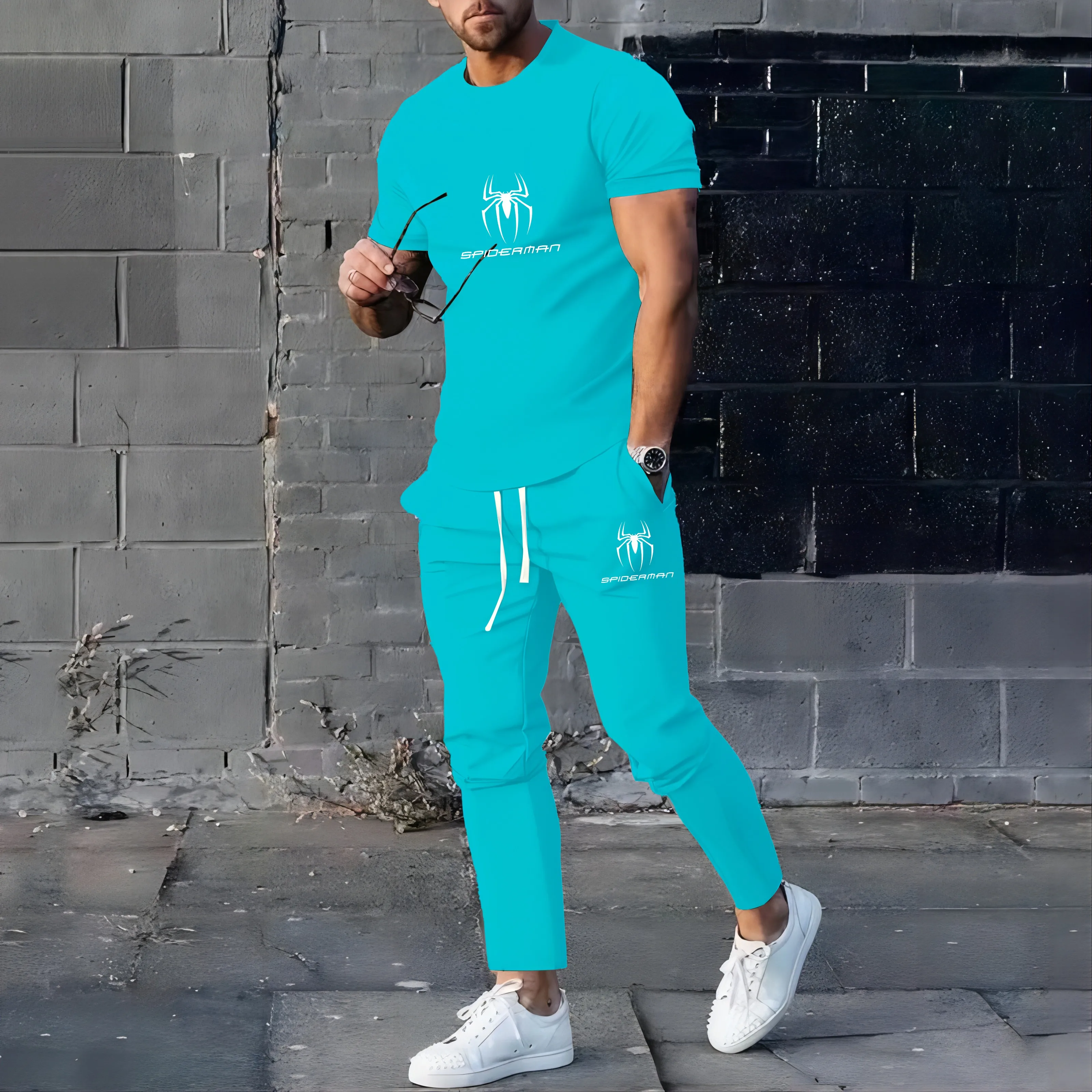 2024 Hot Selling New Summer Men's Suit Casual Pants Suit 3D Printed Clothes Round Neck T-Shirt Men's Short Sleeve 2-Piece Set 6