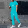 2024 Hot Selling New Summer Men's Suit Casual Pants Suit 3D Printed Clothes Round Neck T-Shirt Men's Short Sleeve 2-Piece Set 6