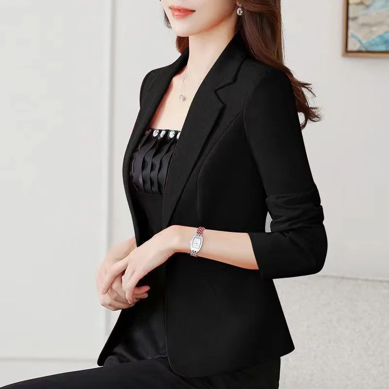 Elegant Lapel Button Loose Pockets Solid Color Blazer Women's Clothing 2023 Autumn New Casual Tops All-match Office Lady Blazers