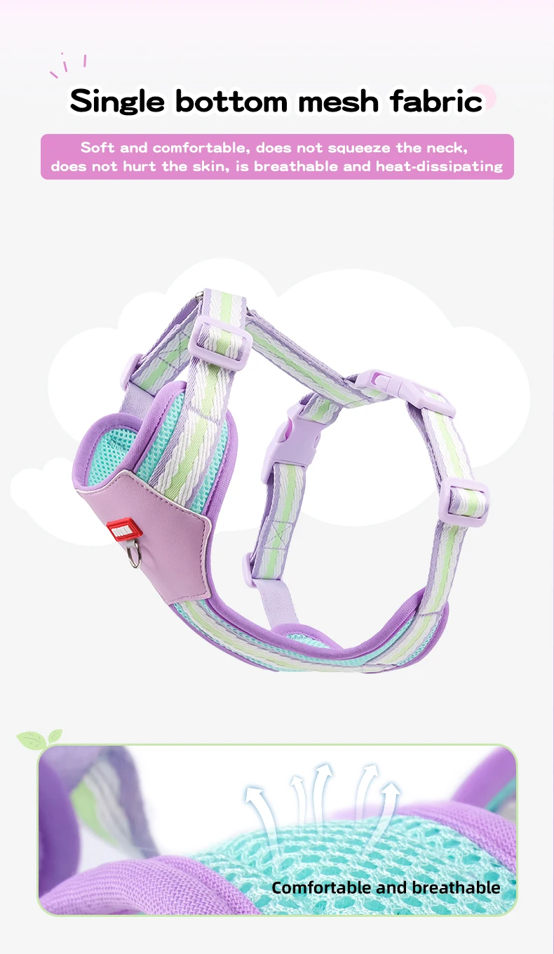 Color Block Harness For Small Dogs Breathable Mesh Pet Walking Lead_voghion.com