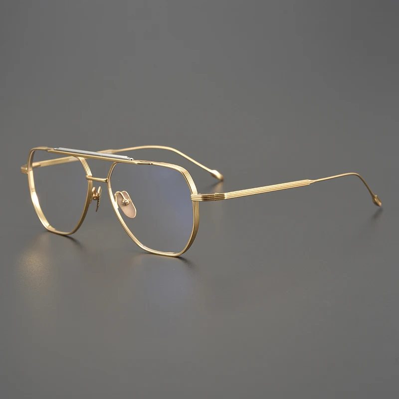 

Large Frame Hand Made Gold Frames for Men's Designer Brand Pilot Optical Reading Prescription Women's Fashion Glasses