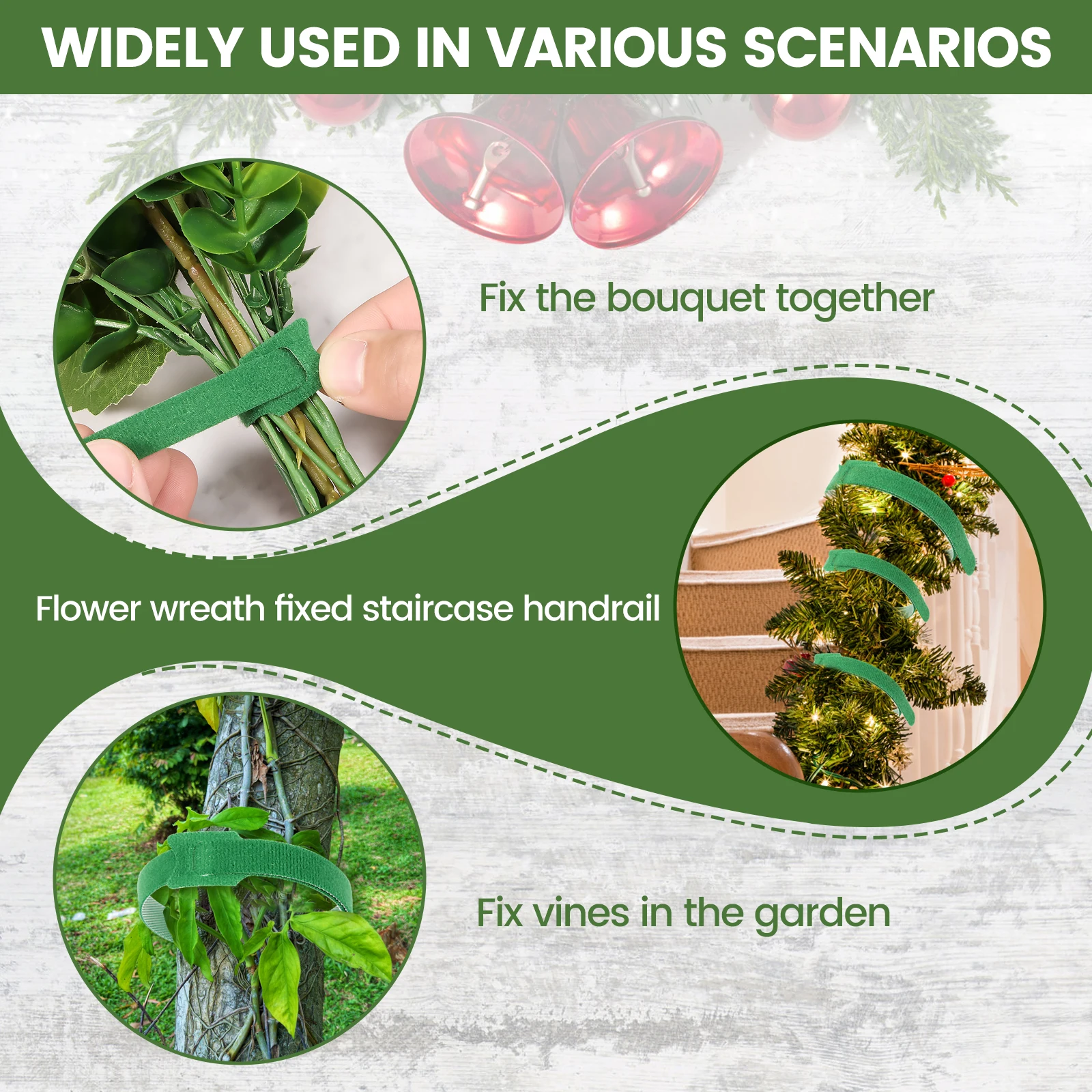 100PCS 12inch Reusable Green Hook and Loop Plant Cable Ties Holiday Plant Straps Polyester Ties for Wreath Garland Xmas Tree