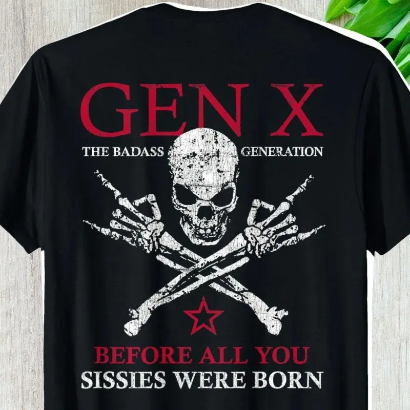 Gen X Skull Graphic T-Shirt Herren Vintage Punk Rock Style Retro Print Casual Streetwear T-Shirt