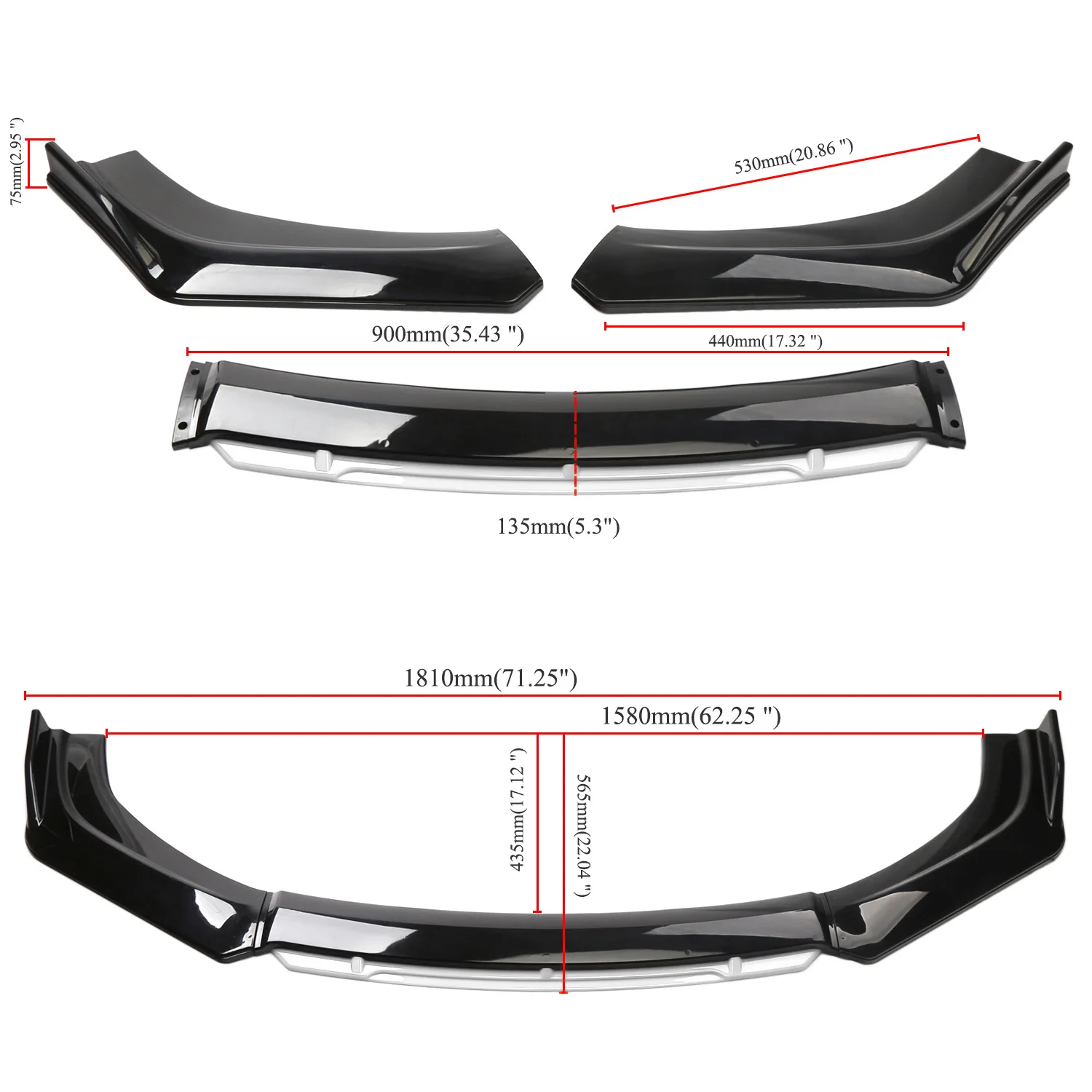 Car Front Bumper Lip Body Kit General 3-section Front Shovel Automobile 4-section With lip Surrounding Bumper auto exterior parts