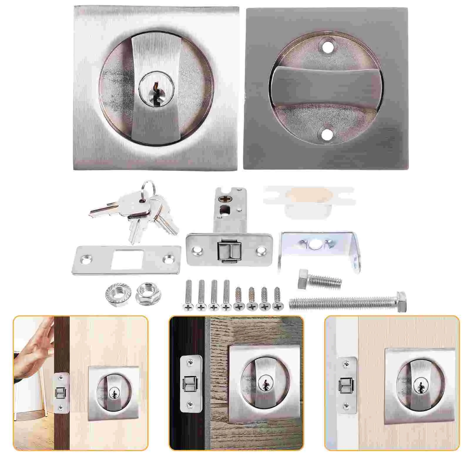 

1 Set Pocket Door Lock Pocket Door Invisible Lock with Keys Metal Hardware and Key Pocket Door Metal Lock