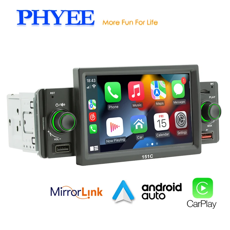 5インチ 1Din FMラジオ カープレーヤーCarPlay Bluetooth