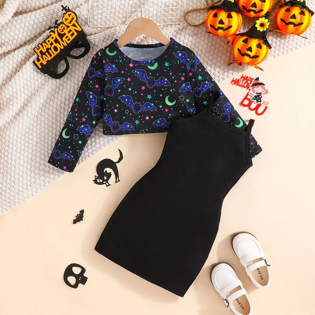 

Girls' Long-sleeved Top + Slip Dress Two-piece European and American Kid Girl Dress Suit Spring & Autumn Girls Dresses Clothes