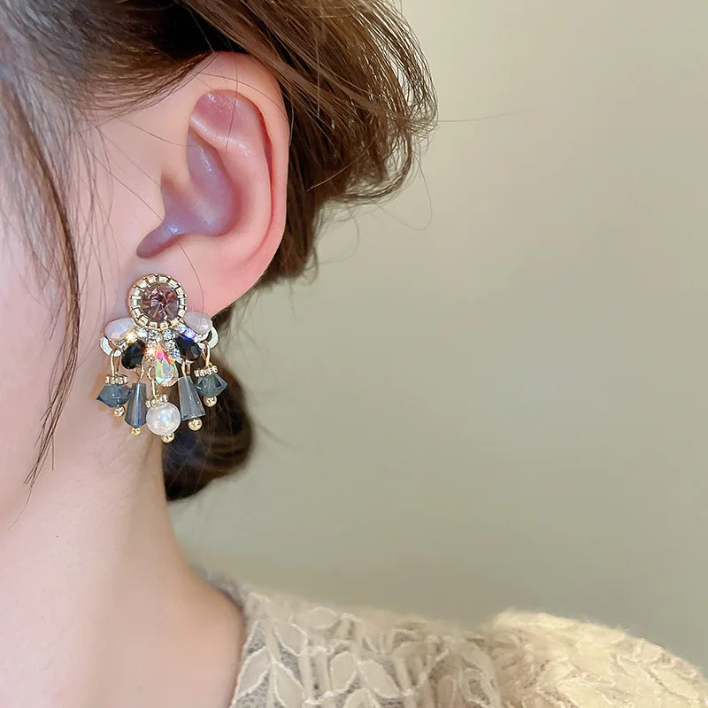 Luxury Vintage Colourful Rhinestone Water Drop Tassel Earrings for Women