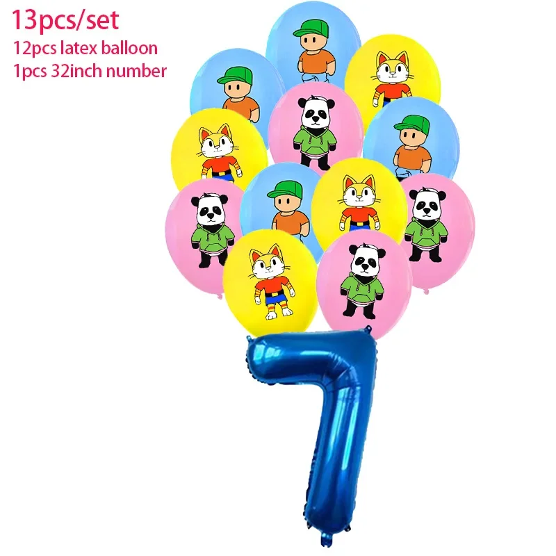 thumbnail image 1 of Decoración para fiesta de cumpleaños de Stumble Guys, pancarta con globos, adorno para tarta, vajilla, suministros para fiesta, baby shower, 1 of 5