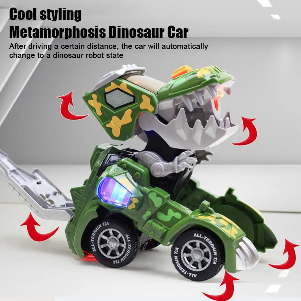 

Dinosaur Car Deformation Car Toys Automatic Transform With Dinosaur Model Toy Educational Early Light Boy Music Robot Y1e9