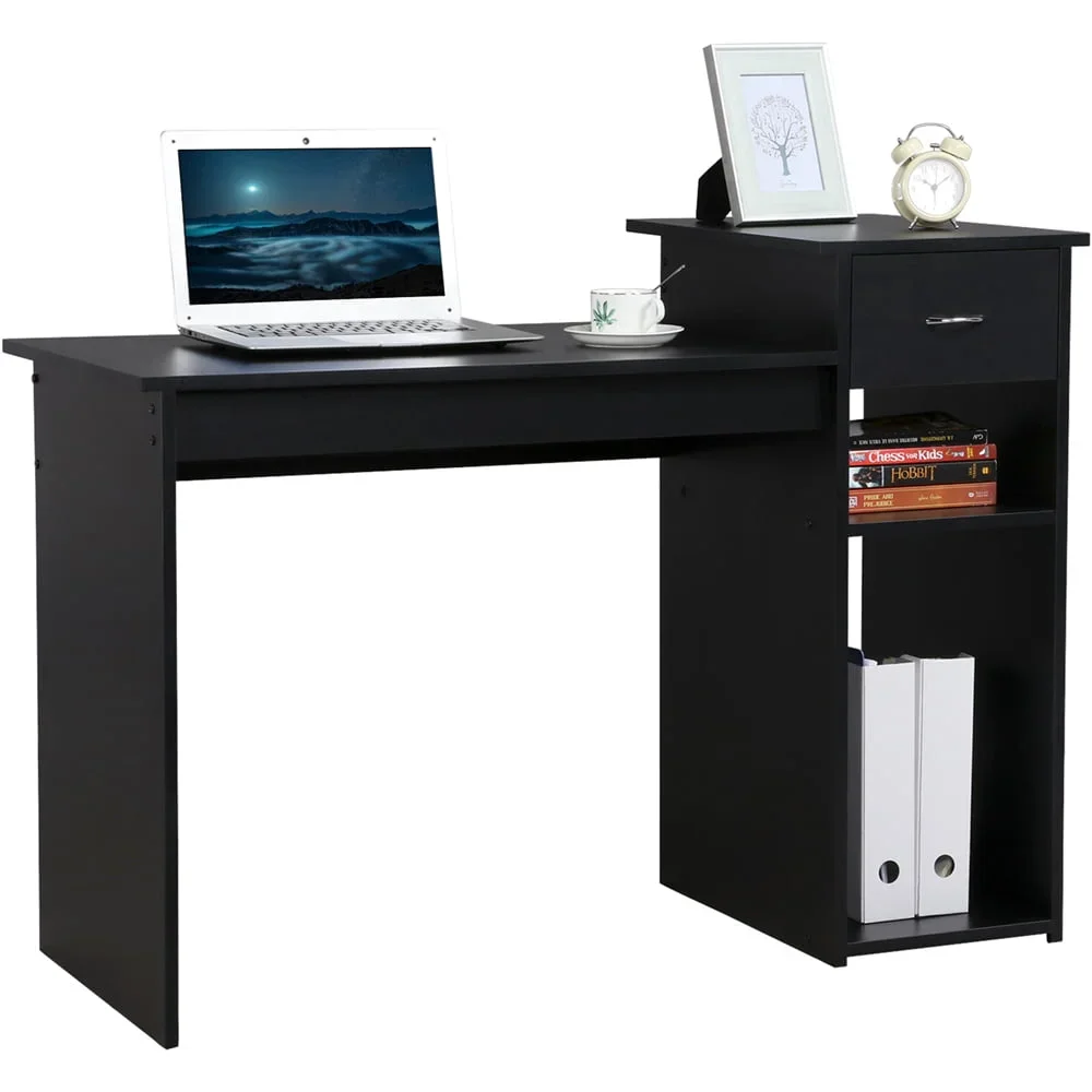 

SMILE MART Home Office Workstation Computer Desk ,Writing Desks ,Office Furniture with Drawer and Storage, Black