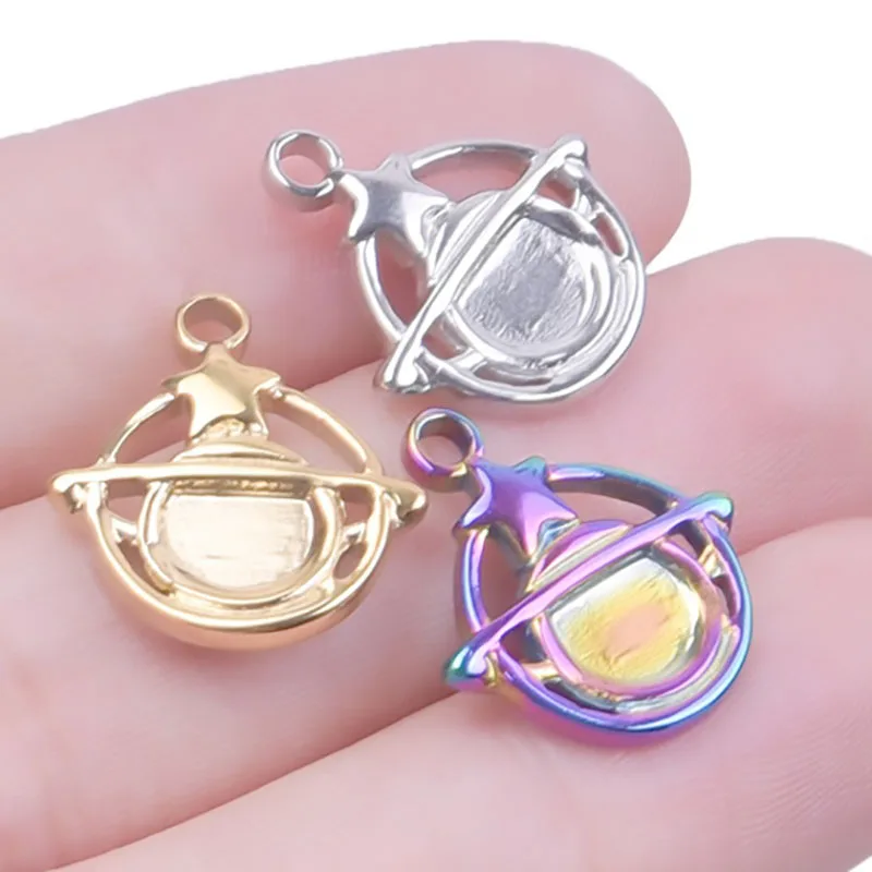 

WZNB 5Pcs Saturn Planet Charms Stars Stainless Steel Pendant for Jewelry Making Handmade Earring Necklace Diy Accessories