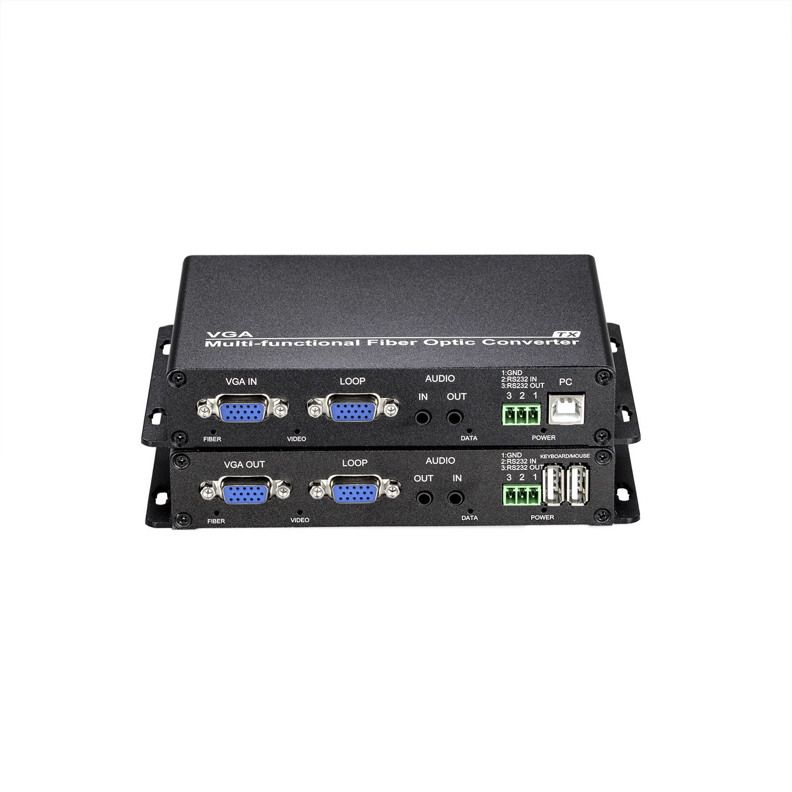 1 channel 1920x1080P@60Hz VGA video with local loop out;1 channel bidirectional 3.5 audioVGA over Fiber Optic Converter