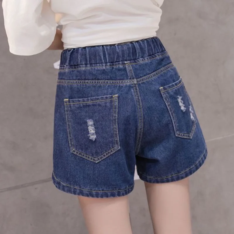 Short Pants for Woman To Wear Office Denim Women's Shorts Ripped with Belt Jeans Work Elastic Waist Elegant Cheap Low Price XL