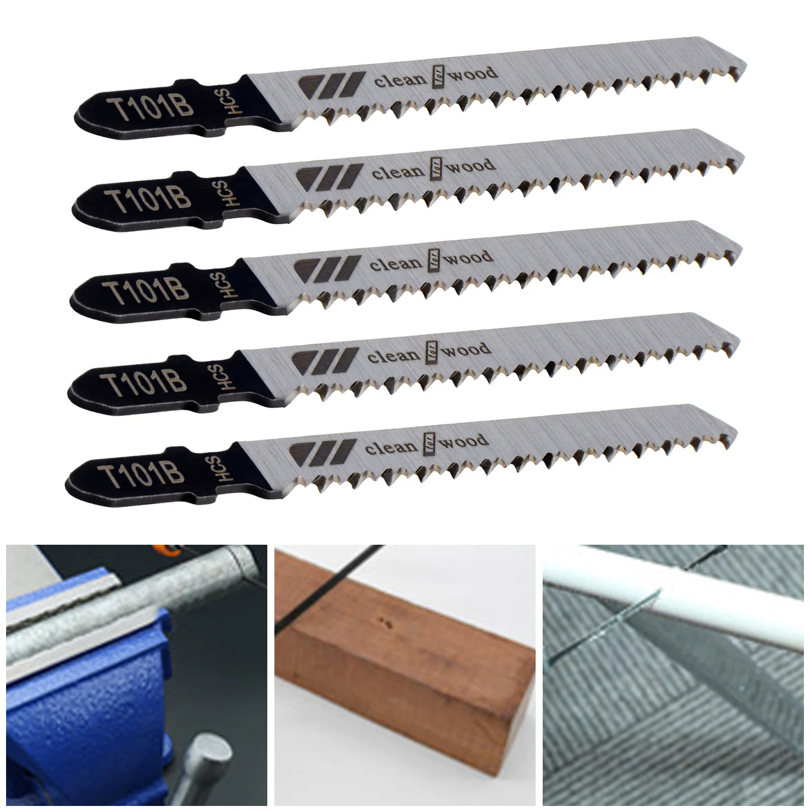 5pcs/set T101B 100mm Jig Saw Reciprocating High Carbon Steel Straight Cutting Tool for Woodworking Plastic Wood Metal