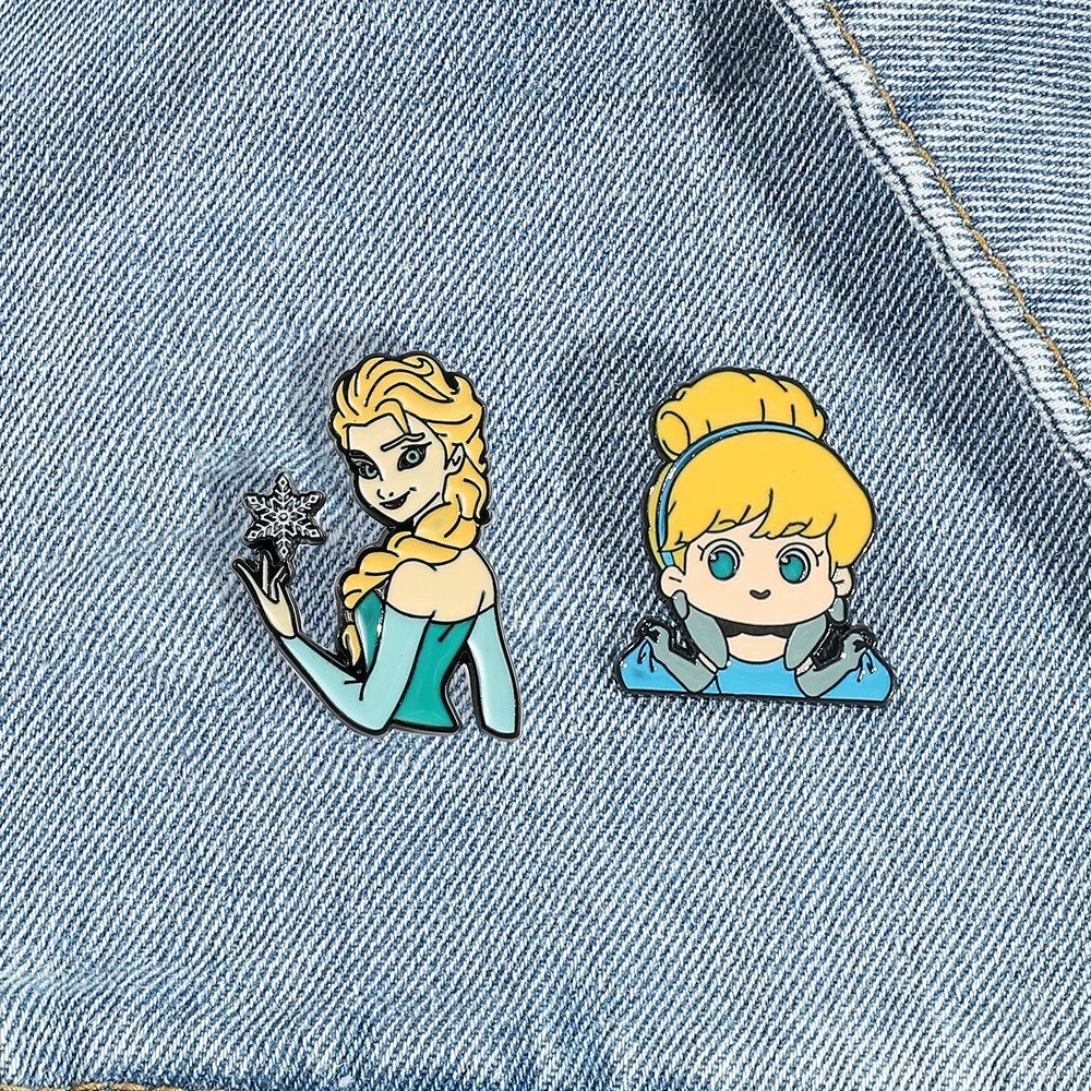 

Frozen Elsa Cinderella Badge Cartoon Pin Women Girls Brooch for Bags Jeans Scarf Lapel Pin Tops Icons Accessory Girls Kid Gift