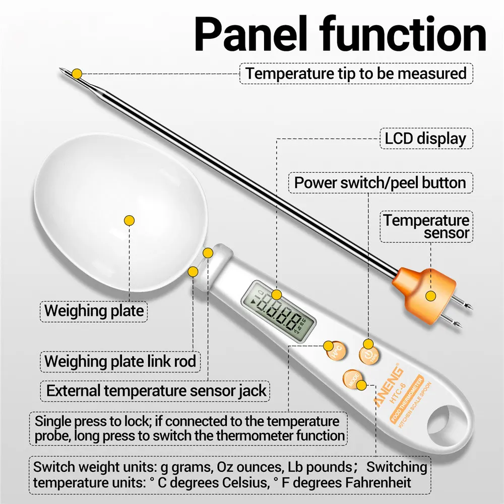 Electronic kitchen scale Electronic scale Electronic measuring spoon Kitchen measuring spoons Measuring spoon set 2 in 1 Electronic Kitchen Scale LCD Digital Measuring Food Flour Digital Spoon Coffee Scale Mini Thermometer Kitchen Tool