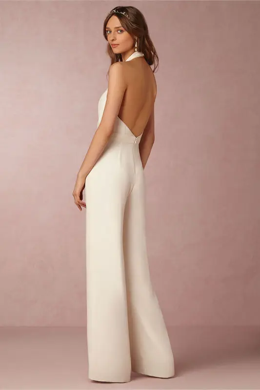 Low Cut Halter V Neck Wide Leg Maxi Floor Length Jumpsuit Women Sleeveless Rompers Backless Elegant Jumpsuit Summer High Street