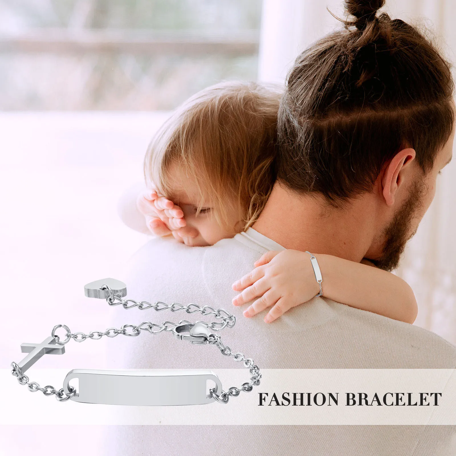 Kostenlose Gravur Edelstahl Schmuck benutzerdefinierte personalisierte Name ID Armband Mädchen Junge Neugeborene Geschenke Panzerkette Link Krone Armband – Detail 8