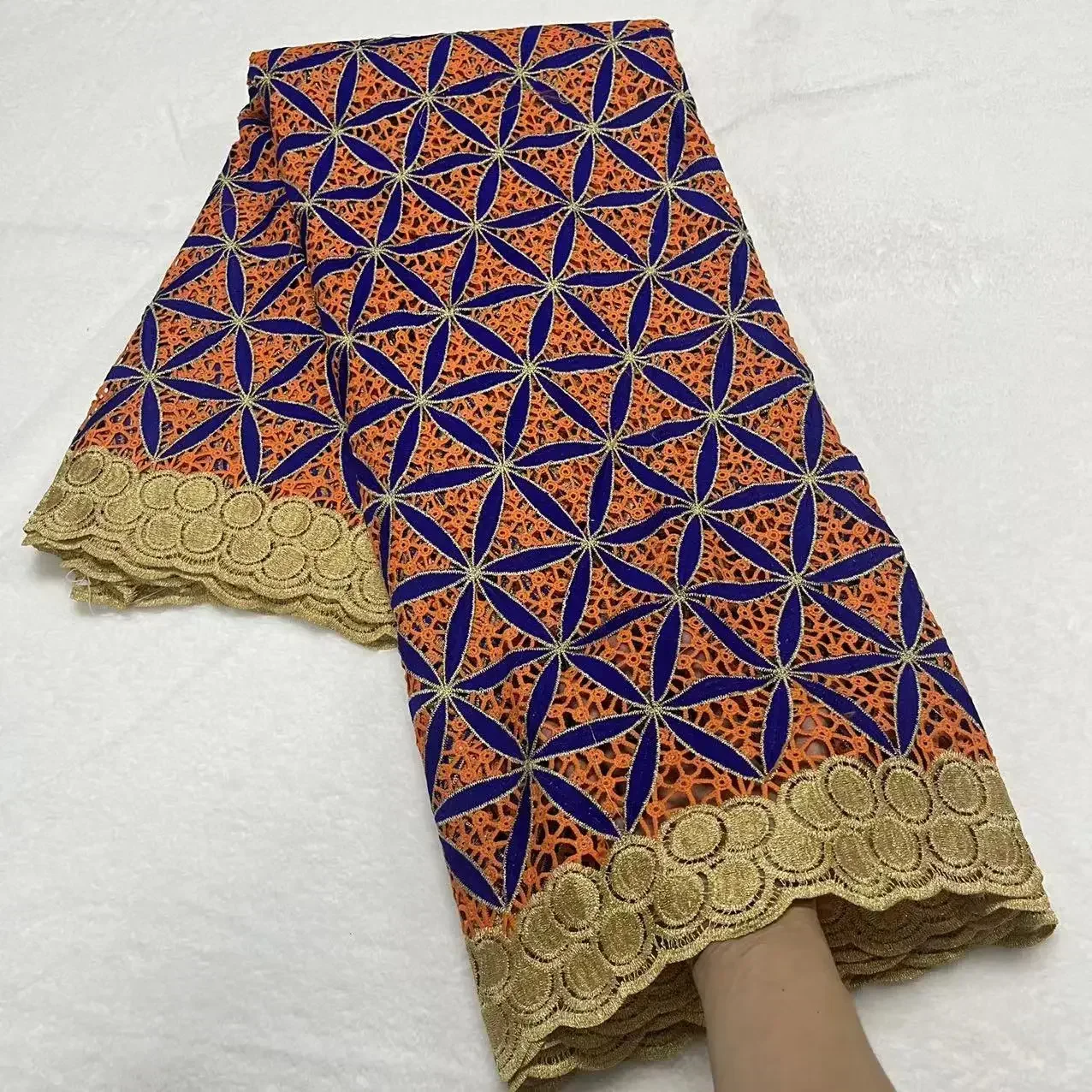 

Highest Quality Golden African Guipure Lace Embroidered African Nigerian Guipure Swiss Voile Cord Fabric Middle Eastern Dress