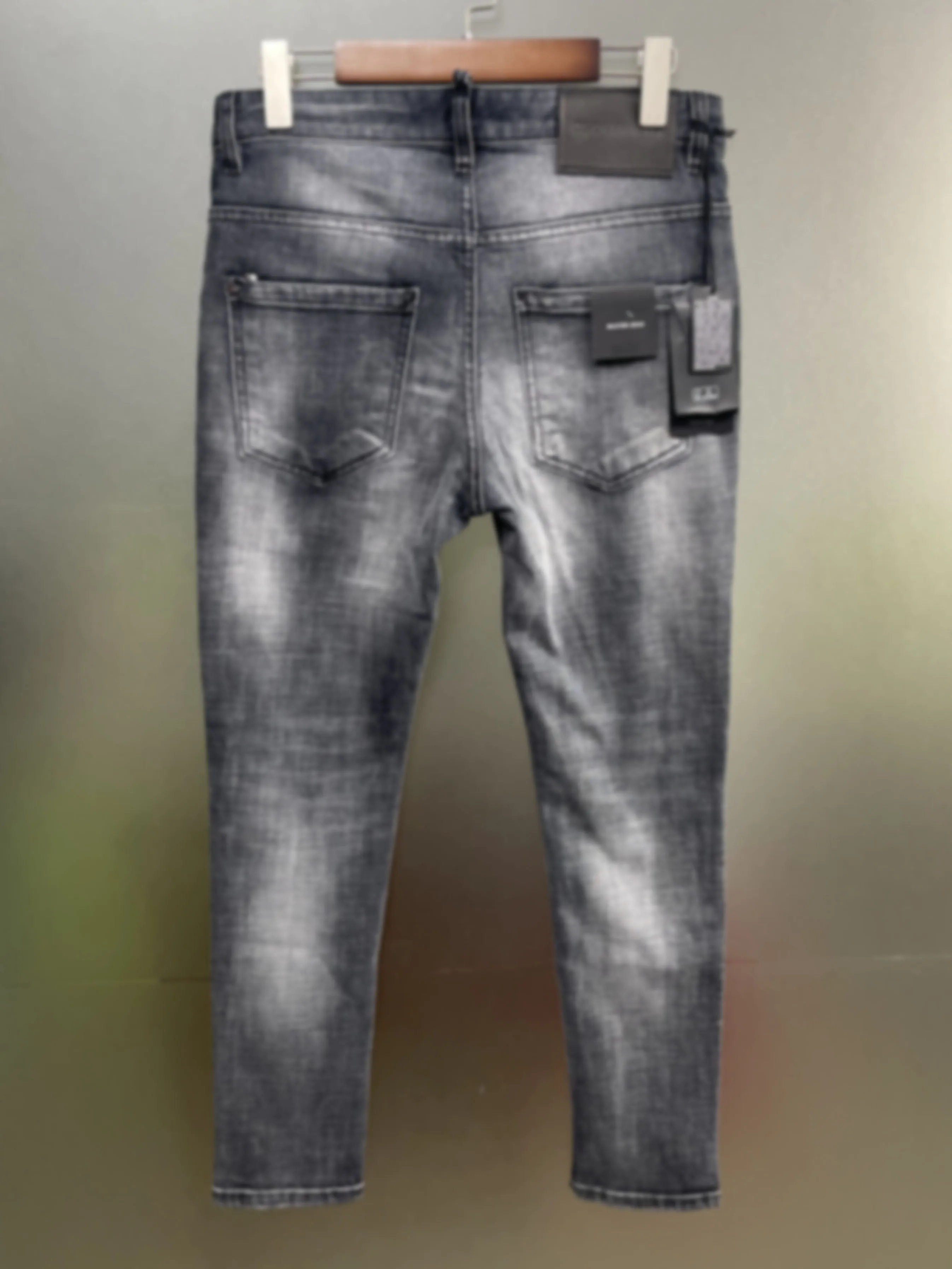 2024 Autumn New D2 Jeans Trendy Men's Worn Hole Patch Zipper Decoration Slim Fit Small Straight Black Denim Pants Men's