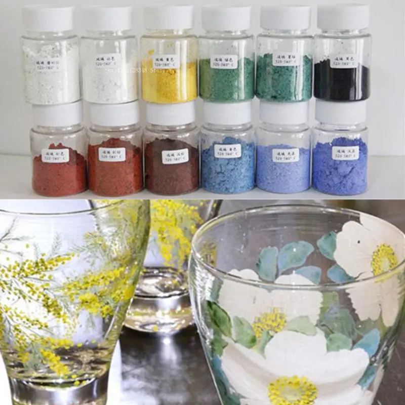 

12 Color Burning Glass Pigment DIY Hot Melt Hand-painted Glass Painting Electric Kiln Burning Low Temperature Glaze Color Powder