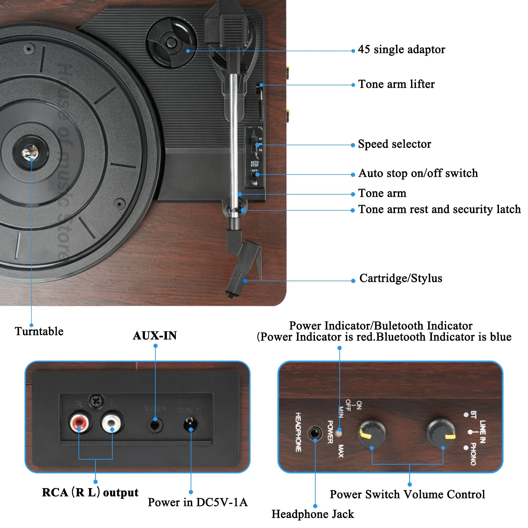 Retro Vinyl Record Player Hifi Speaker Support Bluetooth Classic  display picture 1