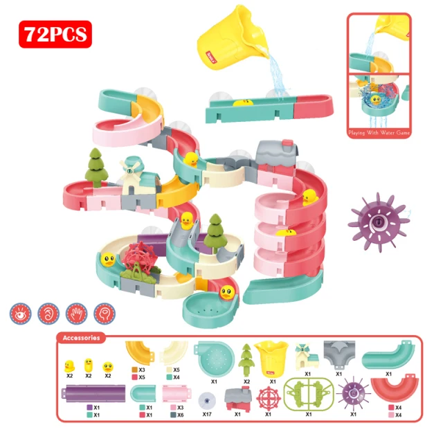 Clomuzi Bath Tub Toys, Baby Bath Toy Duck Slide Toy, DIY Run