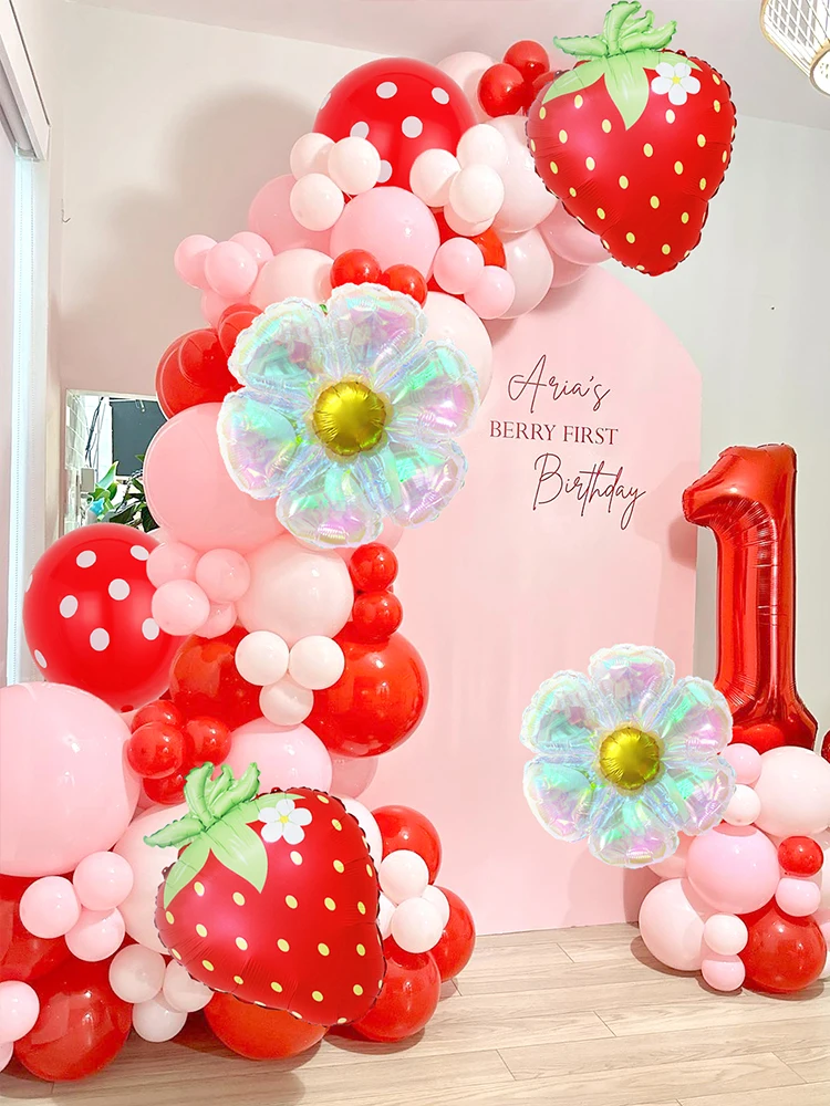 6 Pieces 28-Inch Strawberry Balloons - Red Foil Fruit Balloons For Birthday Party Decor