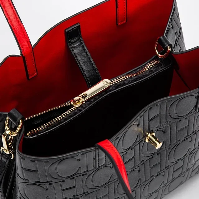 CH Simple Large Capacity Embossed Women's Shoulder Bag Pure Color Letter Pattern Design 2024 Fashion Luxury Backpacks - Image 6