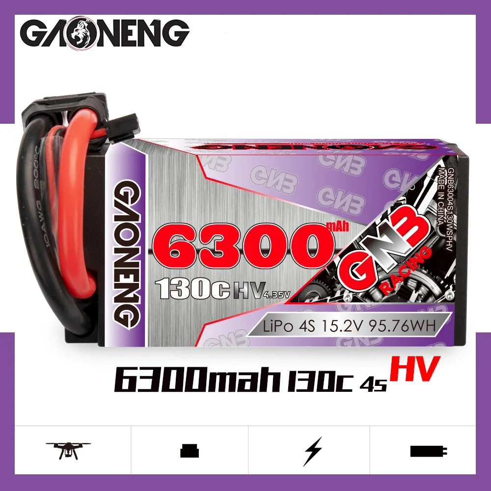 

Gaoneng GNB 6300mAh 4S 15.2V 130C HV Hardcase Shorty LiPo Battery pack XT90 EC5 Plug for RC Car four drive off-road Car Boat