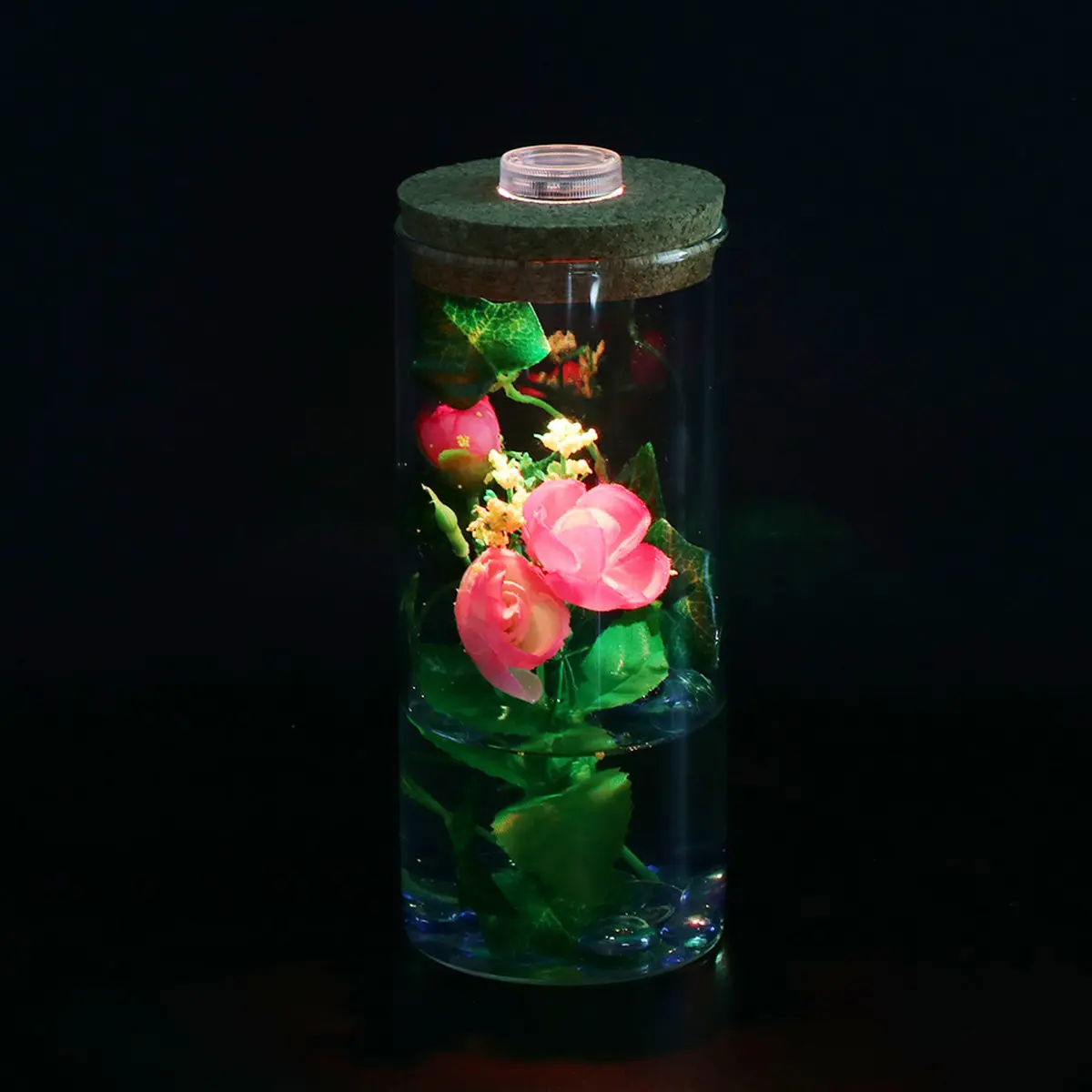 조경 유리 테라리움 병 8x18cm LED 조명 포함 원통형 테라리움 장식 미니 풍경 병 웨딩 홈 데코용