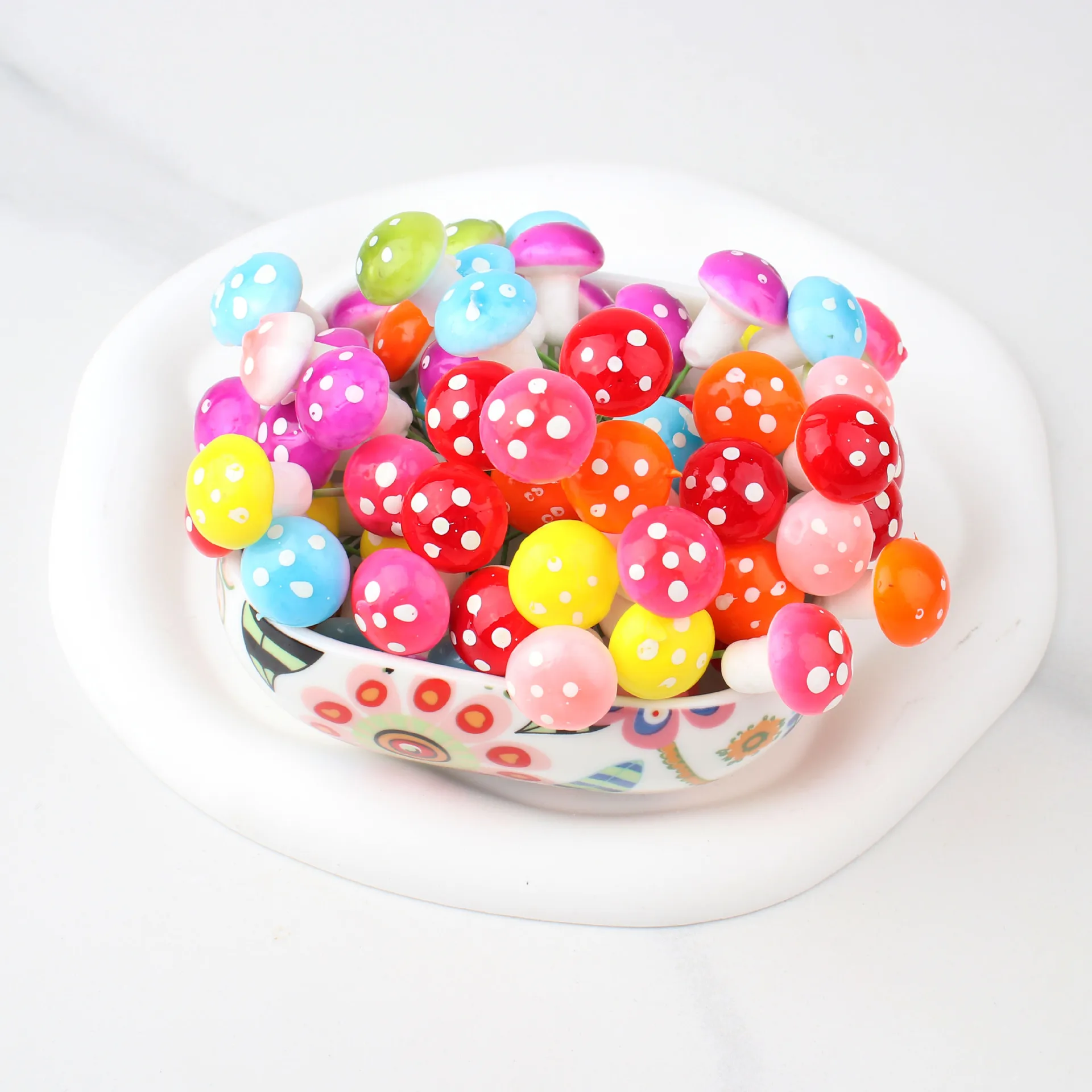 Set of 50 Miniature Colorful Mushroom Garden Ornaments - DIY Craft Resin Decorations for Potted Plants and Moss Arrangements