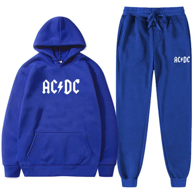 Hip Hop Streetwear AC DC Men's Women's Sweatshirt Sweatpants 2 Pieces Sets Fashion Casual Hooded Tracksuit Winter Men Clothing 5