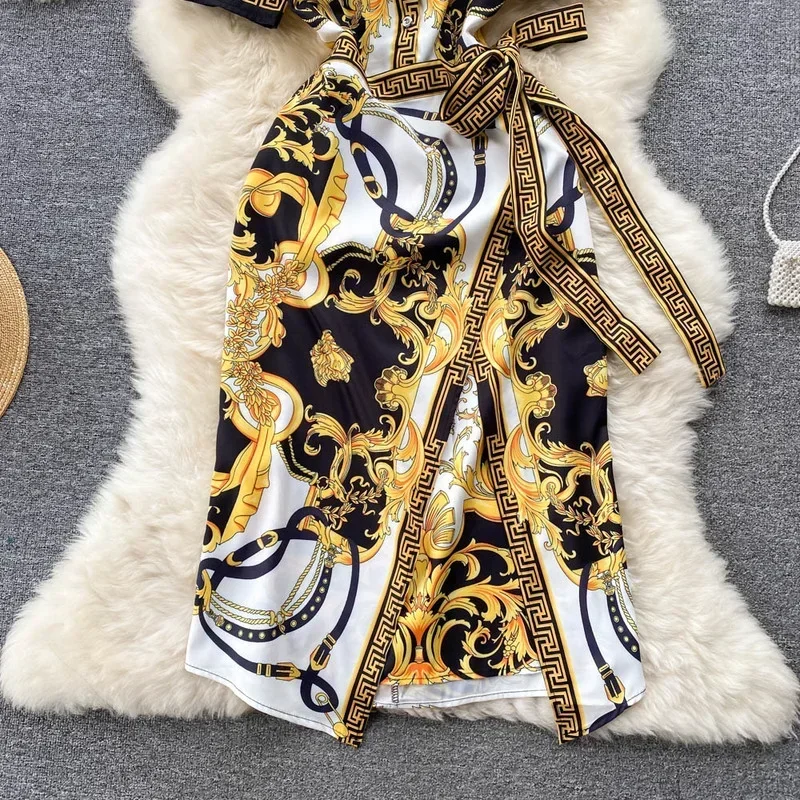 Neploe 2025 Summer Court Style Print Vestido Round Neck Long Sleeve Lace Waist Slim Robe High-end Temperament Package Hip Dress 4