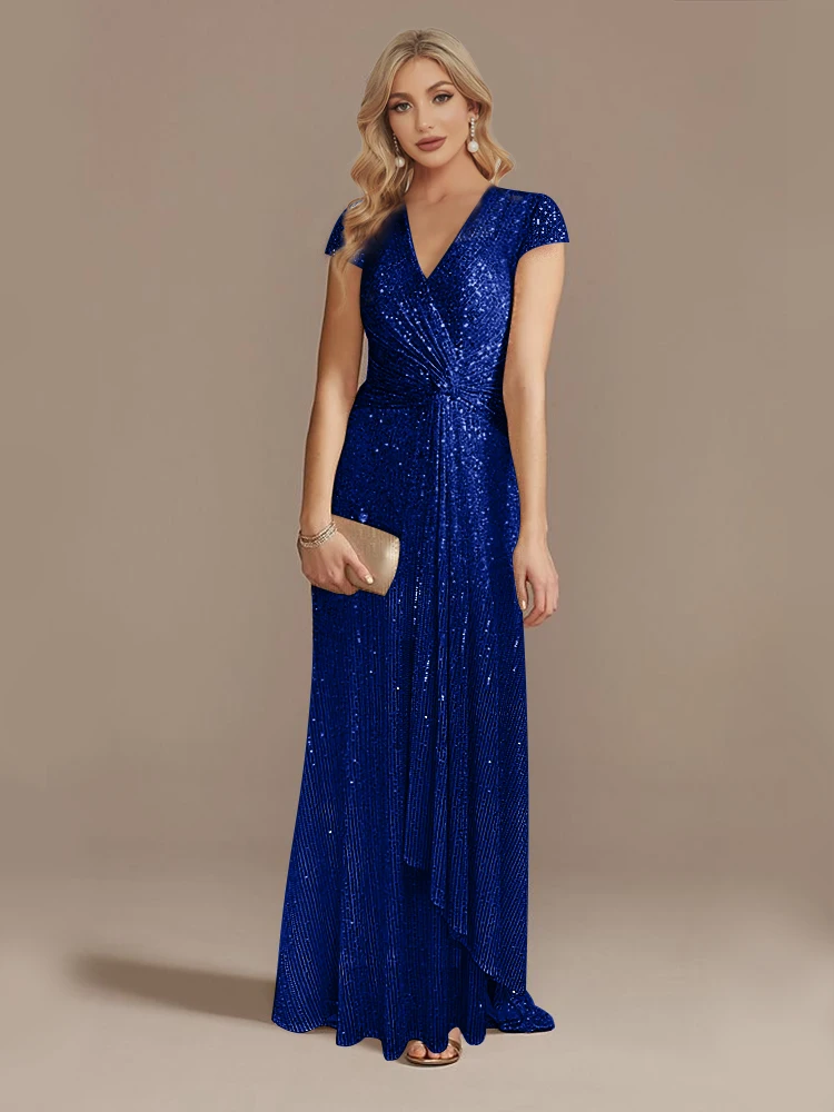 Lucyinlove Nieuwe Luxe Blauwe V-Hals Pailletten Avondjurken Elegant 2024 Vrouwen Feest Maxi Jurk Jurken Lange Cocktail Jurk Prom