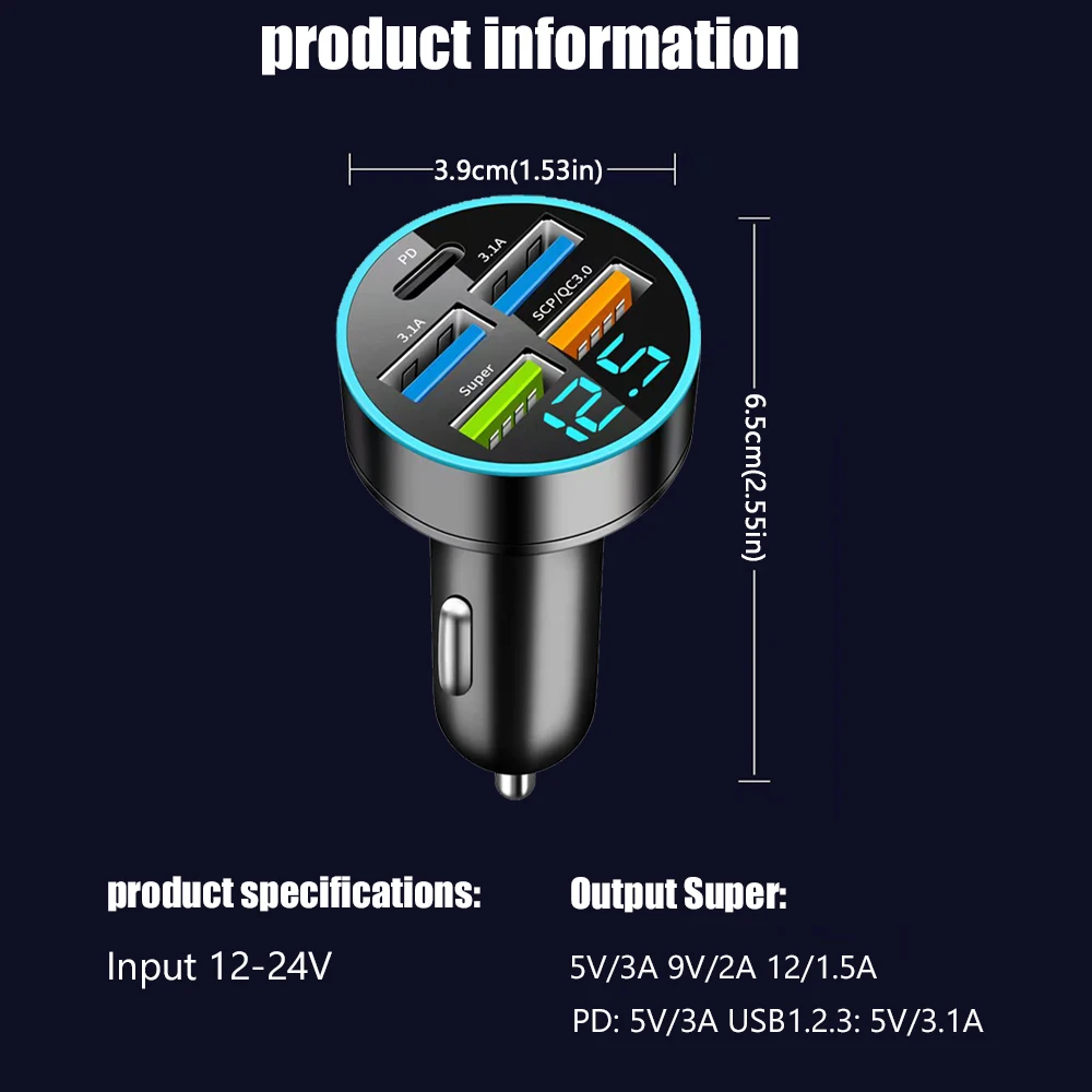Caricabatterie da auto USB a 5 porte con ricarica super rapida per iPhone 18 17 16, Samsung, Xiaomi e telefoni cellulari Android - Image 6