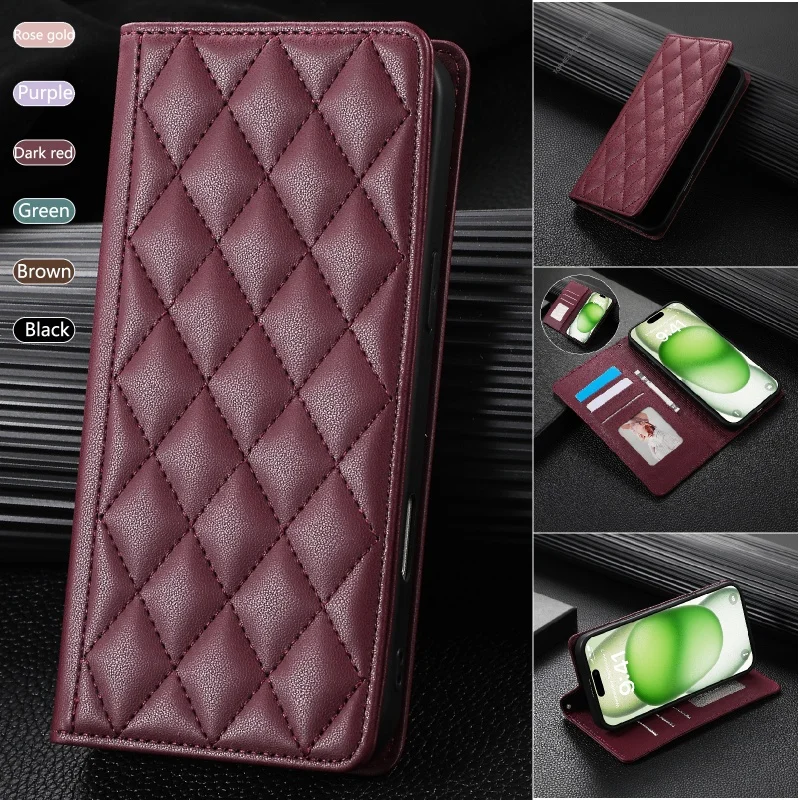 Elegant Magnetic Leather Wallet Phone Case - Premium Faux Leather Design with Card Slots and Secure Closure