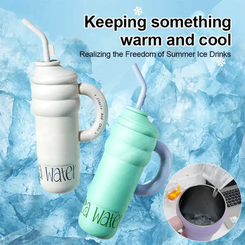 Colossal Warm Lazy Cup High Beauty Insulated Straw Cup Big Mac Handle Ice Cup Large Capacity Portable Office Tea Separation Cup