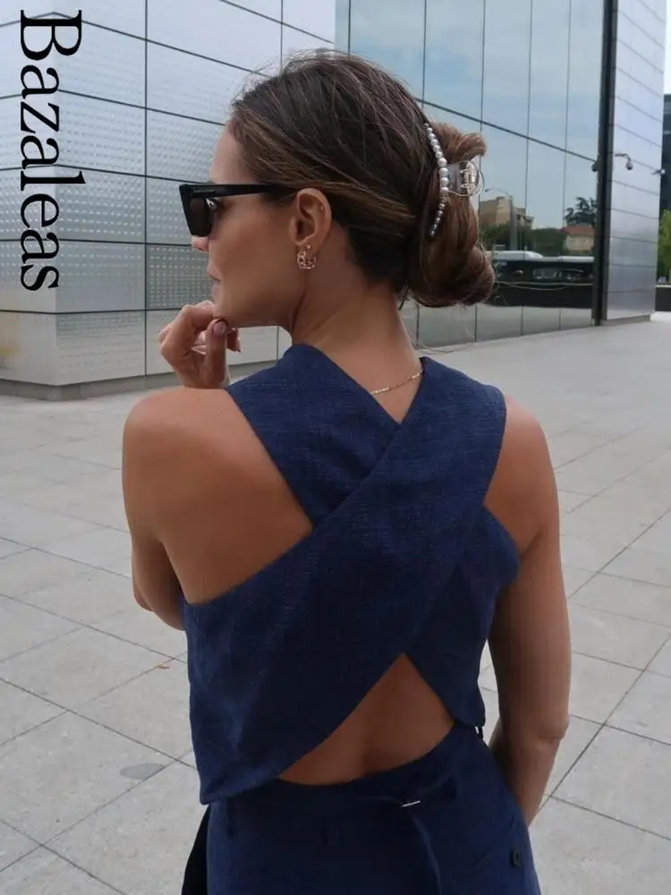 TRAF Halter Blended Vest Summer Vests For Women 2023 Sleeveless Button-Up  Front Fasten Laps Pockets Vest Casual Vacation Vest - AliExpress