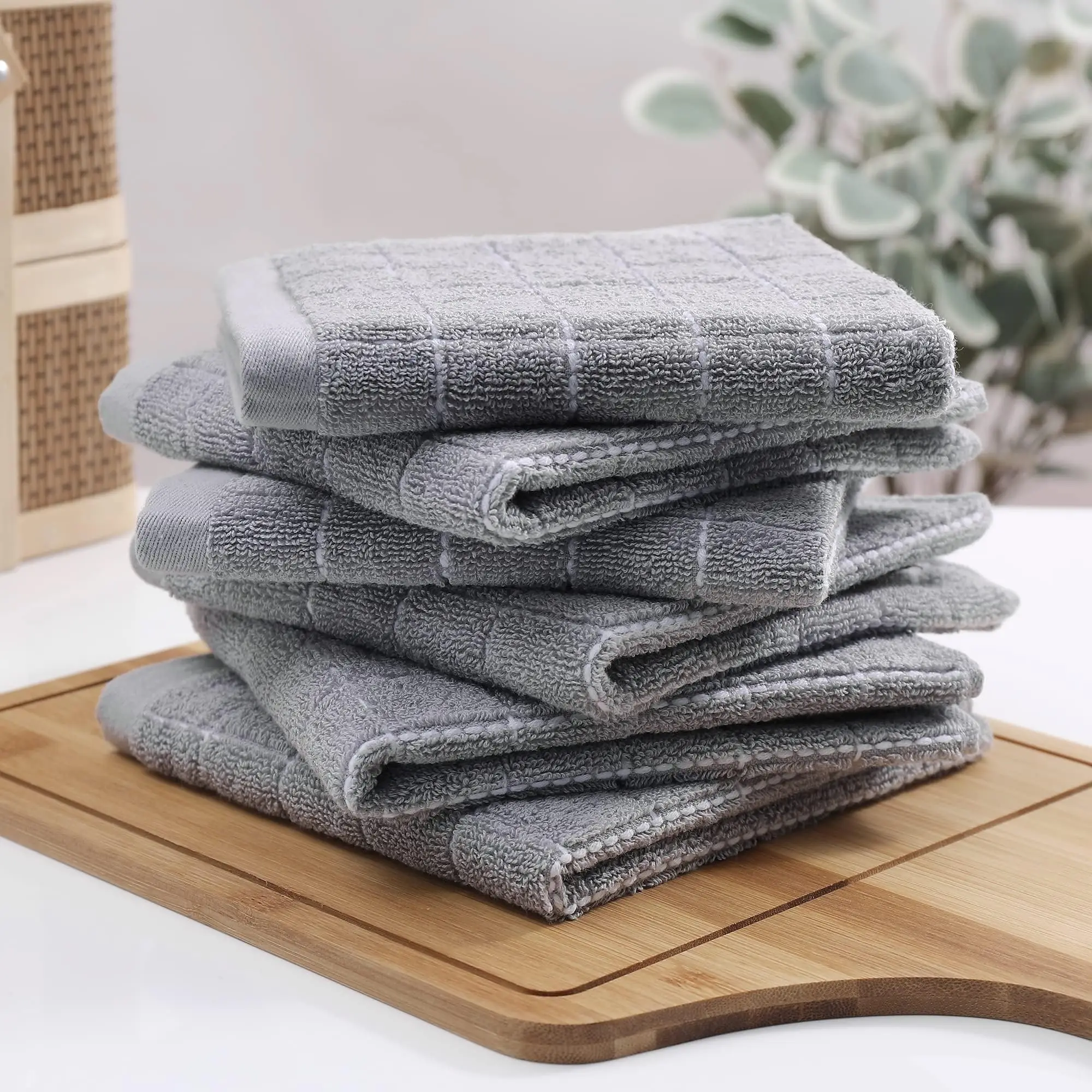 Cotton Kitchen Towels Checkered Designed Absorbent Dish 8 Pack