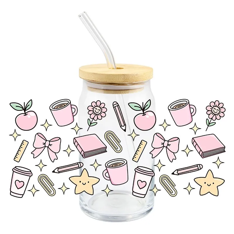 3D Stickers 3D Wall Stickers UV DTF Wrap Transfer Books 3D UV DTF Sticker Durable Waterproof Bowknot Drink Transfer 16 OZ Libbey Glass Wraps Cup Decals